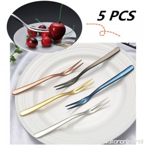 FashionMall 5 Pcs Multi-color 5 Inches Two Prong Forks Premium Stainless Steel Dessert Cake Forks Fruit Fork Set - B0797RFJHD